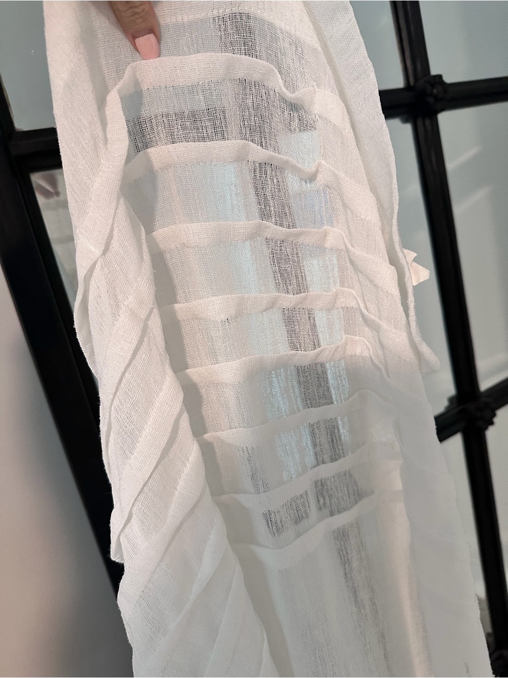 White Sheer Pleated Textured 4 Panels Curtains